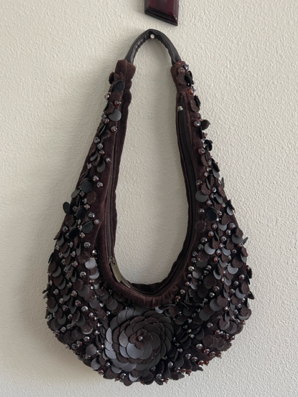 Luna Llena Women’s Brown Beaded Floral Hobo Bag